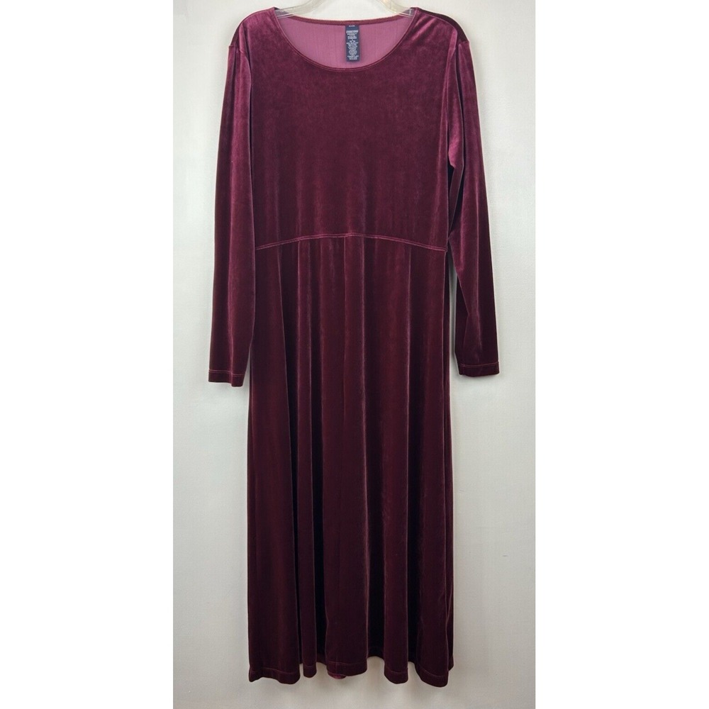 Lands End Velour Dress Womans Large Maxi Burgundy Pullover Long Whimsigoth